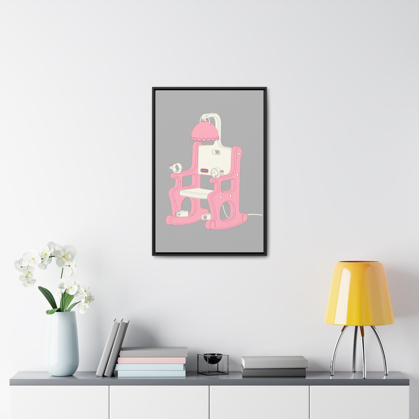 Electric Chair Illustrated Framed Canvas Gallery Wrap (Grey)