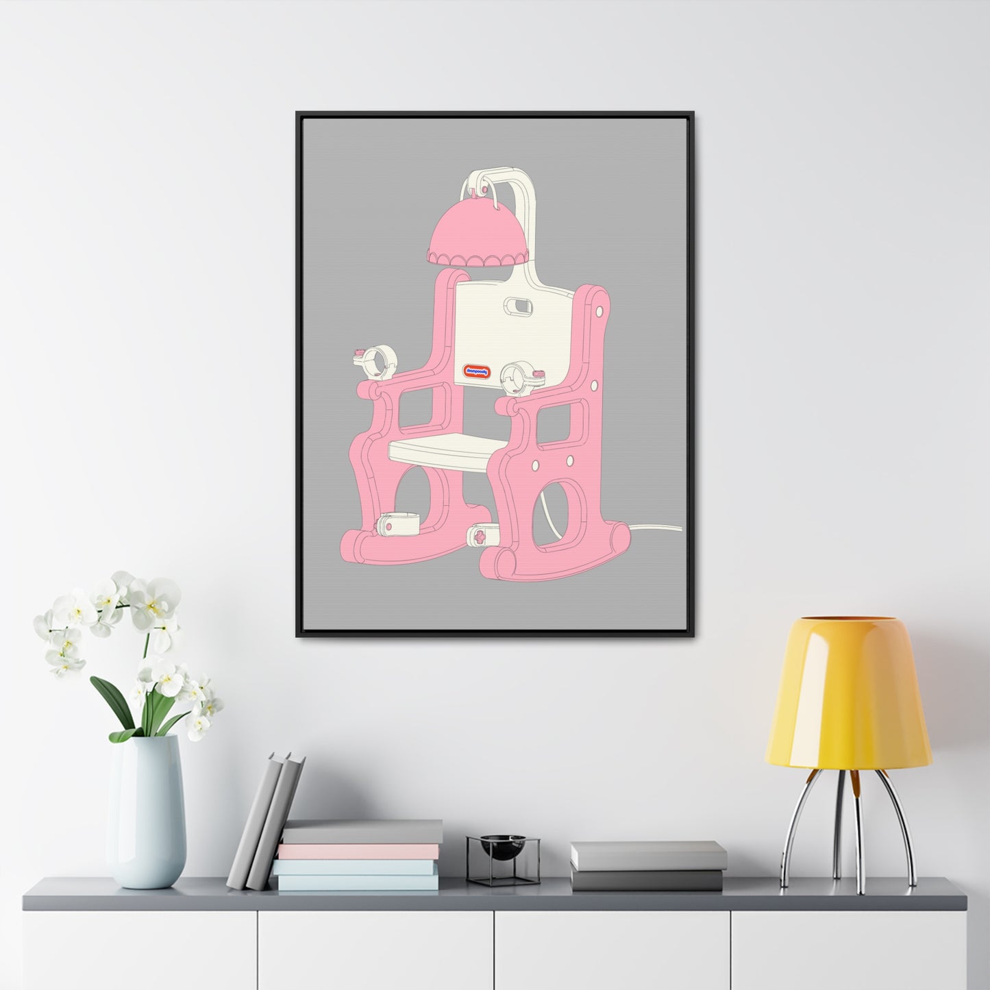 Electric Chair Illustrated Framed Canvas Gallery Wrap (Grey)