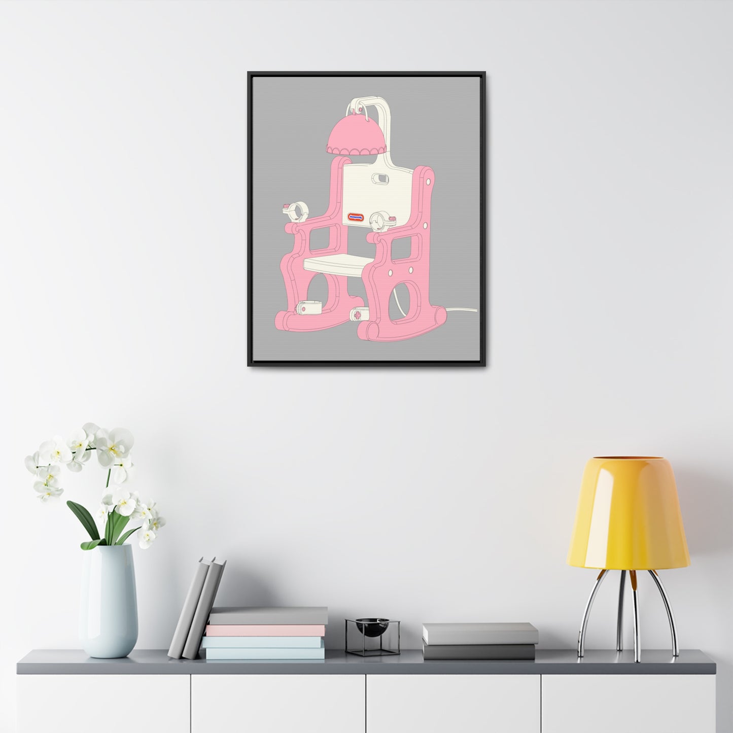 Electric Chair Illustrated Framed Canvas Gallery Wrap (Grey)