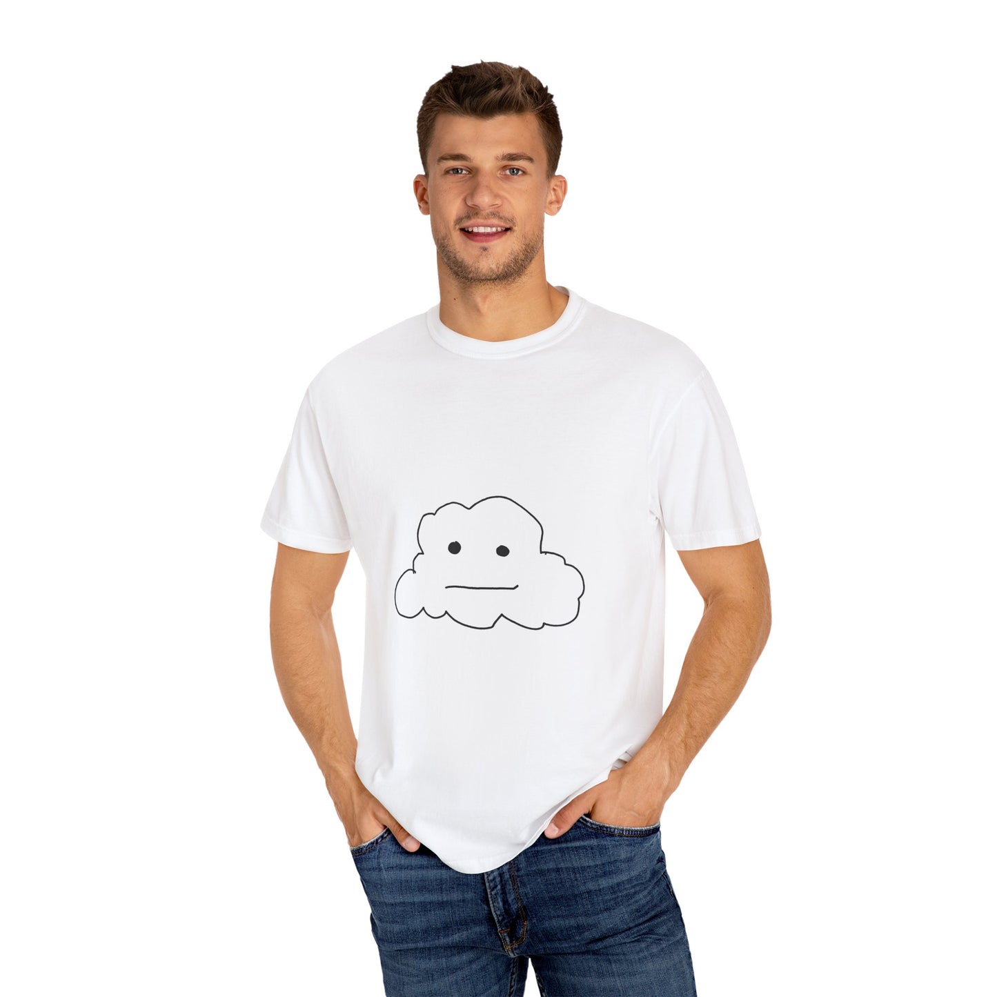 Garment-Dyed T-Shirt with Minimalist Cloud Design, Unisex Tee, Casual Wear, Gift for Friends, Everyday Style, Summer Fashion