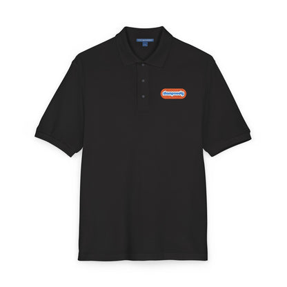 Embroidered 'Happiness' Chevron Polo — Classic Casual Work & Everyday Shirt